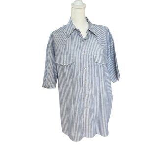 VTG 80s salmon river traders snap button short sleeve shirt blue men X-Large top